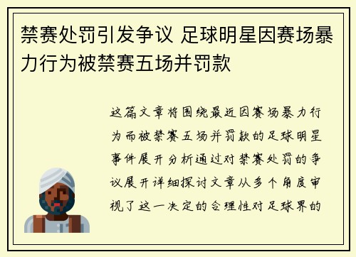 禁赛处罚引发争议 足球明星因赛场暴力行为被禁赛五场并罚款